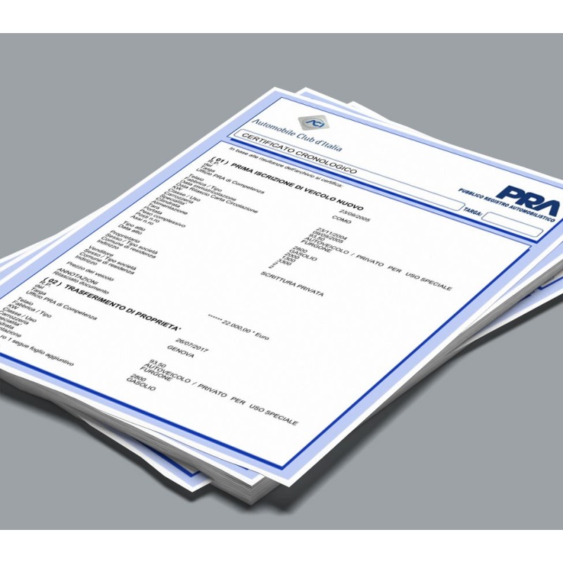 Certificato Cronologico PRA Certificato Cronologico PRA