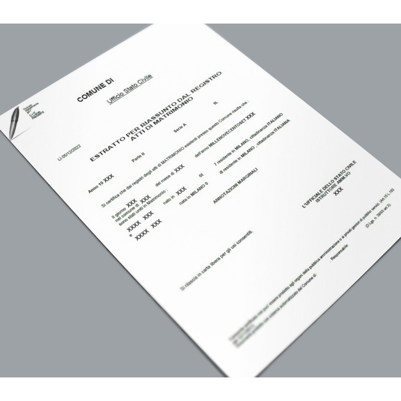 Estratto Atto di Matrimonio